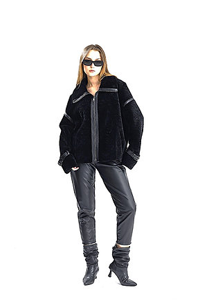 Black Shearling Aviator - czarny kożuszek - obrazek 5