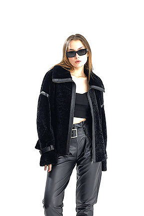 Black Shearling Aviator - czarny kożuszek - obrazek 6