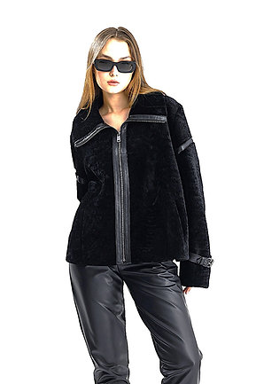 Black Shearling Aviator - czarny kożuszek - obrazek 7