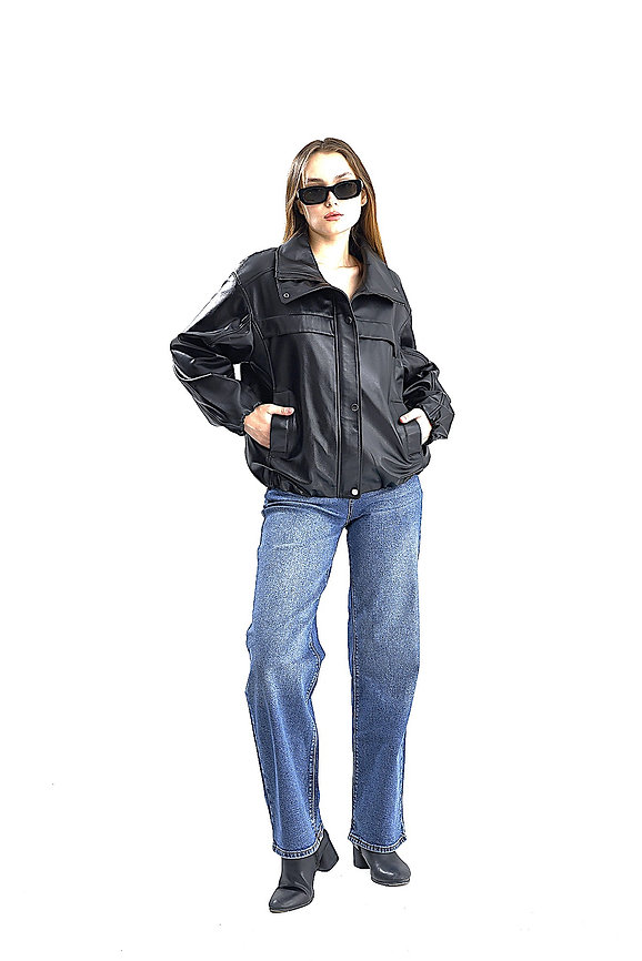Black Bomber - sportowy skórzany look - obrazek 2